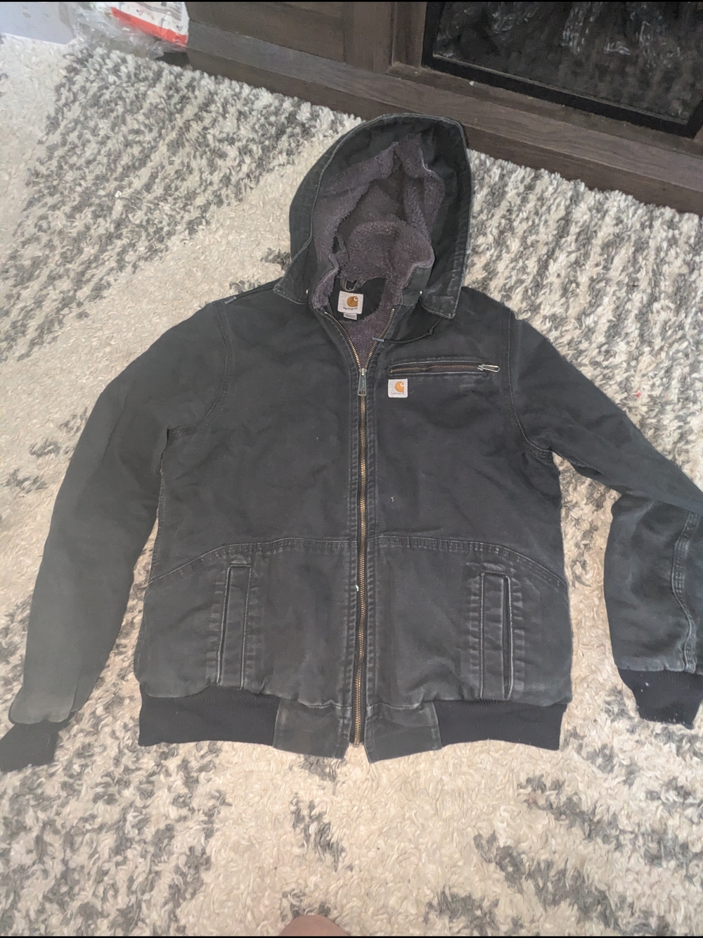 Carhartt Black Hooded Sherpa-Lined Bomber Jacket